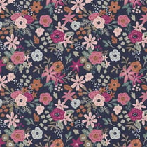 Tissu Coton imprimé Amadora fleurs Roses sur fond Bleu nuit - Au mètre