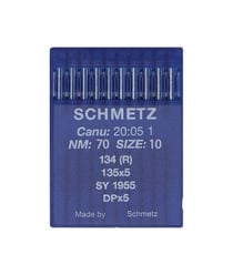 Lot de 10 Aiguilles pour machine à coudre industrielle - Dimension 70/10 - canu 20:05 1 134R/ 135x5 / DPx5 - Schmetz Bleu