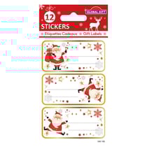12 étiquettes adhésives de Noël - Père Noël rigolo