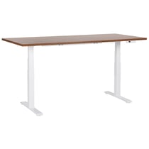 Bureau Électrique Réglable Plateau Bois Foncé et Structure Acier Blanc 180 x 80 cm Hauteur Ajustable Assis Debout Pieds Carrés Design Moderne