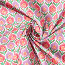 Tissu  Coton imprimé Arty Luka violet rose sur fond Vert menthe