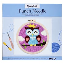 Figured'Art Punch Needle Kit Complet pour Adultes et Enfants - Chouette endormie - Parfait pour Débutant. Set prêt à broder taille 20x20cm avec cadre circulaire