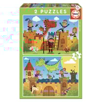 2 puzzles 48 pieces chevaliers et dragons