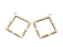 2 Pendentifs losange avec perles blanches - 33*30mm - doré