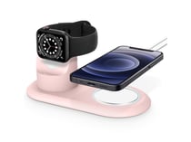 Avizar Socle de Chargement pour Apple Watch et iPhone 2 en 1 MagSafe en TPU Rose