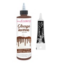 Glaçage goût chocolat 130 g marron + Stylo de glaçage noir