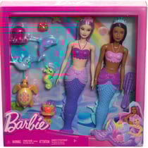 Coffret 2 poupées barbie siréne + 8 animaux marins + 2 accessoires - poupee mannequin - mattel - hrg71