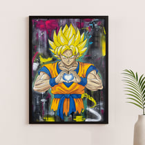 Tableau encadré street art — Super Saiyan Urban Street — Affiche d'art murale — Calbarracin — cadre bois — 70 x 50 cm