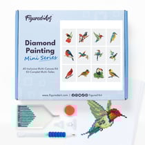 Figured’Art Mini Série Diamond Painting - Coffret Premium 12 toiles de 15x18cm Oiseaux - Broderie Diamant avec Strass Carrés - Kit Complet