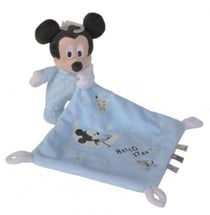 Peluche mickey avec son mouchoir phosphorescente bleu 17 cm disney - doudou brille dans la nuit - nicotoy