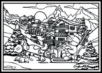 Tableau velours a colorier Chalets et montagnes enneigés Sericolor