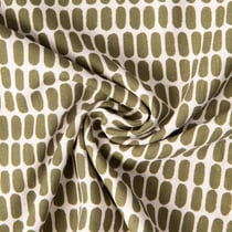 Tissu Lin lavé Viscose Célestin motif graphique Olive sur fond Ecru