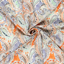 Tissu Polyester Paisley sur fond Parme