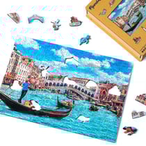 Puzzle en Bois Adulte et Enfant Figured'Art 200 pièces - Le Canal de Venise - Design Original 32,5x22 cm Forme Unique avec Coffret en bois Premium, Parfait pour Offrir en Cadeau