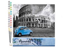 Peinture par Numéro Figured'Art - Colisée Fiat Bleue - Kit de Loisir Créatif DIY Numéro d'Art Complet - 40x50cm sans châssis en bois