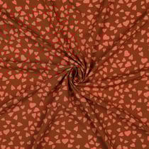 Tissu Viscose EcoVero petits coeurs Orange sur fond Terracotta