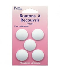 Boutons nylon n°22 à recouvrir X 5 - Distrifil 22 Blanc