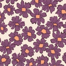 Tissu Sweat envers molletonné Cosmia fleurs Aubergines sur fond Beige - Au mètre