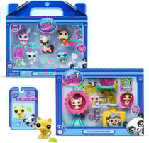 Bandai - Littlest Pet Shop - Pack Exclusif 2 Coffrets : Montagne Hiver & Fun Factory (7 Figurines et 13 Accessoires) + 1 Figurine Supplémentaire (Petit Chat Jaune) - Licence Officielle - Mini Figurine