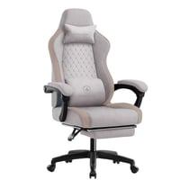 Chaise gaming ergonomique - GTPLAYER - Repose-pieds tissu respirant marron clair
