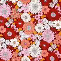 Tissu Coton imprimé Arty Ibiza rose sur fond Bordeaux - Au mètre