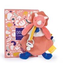 Coffret peluche dinosaure orange - Attache-tétine Lou - 23 cm - Doudou et Compagnie