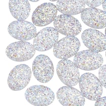 10 PERLES CABOCHON STRASS Paillettes Ovale à coller acrylique Blanc 17 mm - Dos Plat - Creation Diy