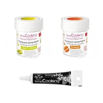 2 colorants alimentaires orange-vert citron + Stylo glaçage noir