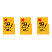 Kodak Pack de 3 Cartes Mémoire Micro SDXC Premium 128 Go – Vitesse et Fiabilité pour un Stockage Exceptionnel