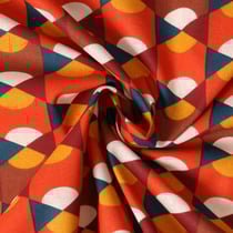 Tissu Popeline de Coton Elina motif retro Bleu sur fond Rouge