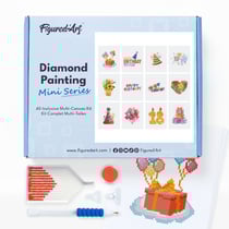 Figured’Art Mini Série Diamond Painting - Coffret Premium 12 toiles de 15x18cm Joyeux Anniversaire - Broderie Diamant avec Strass Carrés - Kit Complet