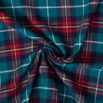 Tissu Flanelle de Coton Cole carreaux Rouge et Bleu Marine sur fond Bleu denim