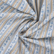 Tissu Seersucker Coton digital Rayures provençales Beige et Bleu sur fond Blanc