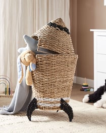 Panier de Rangement en Herbier Marin Ton Naturel et Métal 50 cm en Forme de Fusée pour Chambre d'Enfant Corbeille à Jouets Intérieur Polyvalent