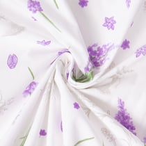 Tissu Polycoton imprimé Lavandia sur fond Blanc