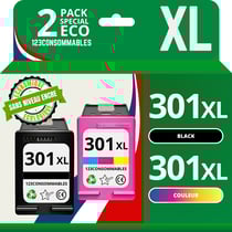 301XL - Pack 2 cartouches HP 301 XL compatibles HP DeskJet 2620 2630 - sans puce - 123CONSOMMABLES