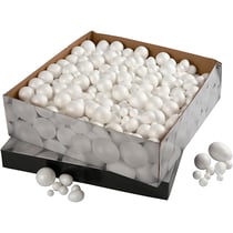 Boules et Oeufs en Polysytrène, dim. 1,5-6,1 cm, blanc, 550 pièces/ 1 Pq.