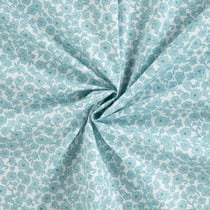 Tissu Coton imprimé Fleurs Mia bleues sur fond Blanc