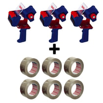 Lot de 3 dévidoirs en métal + 6 rouleaux de rubans adhésif Tesa Basic Havane
