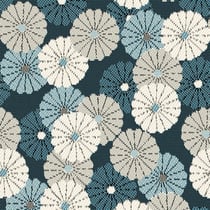Tissu Jacquard Petites fleurs Léonie bleues sur fond Bleu pétrole