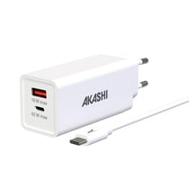 Chargeur Secteur 83W USB-C 65W + USB 18W Câble USB-C 100W Akashi Blanc