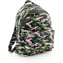 Sac à dos - Scolaire - 2 compartiments - Vert treillis militaire et rose - 30 x 44 x 14cm