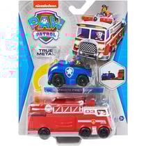Coffret 2 véhicules métal pat patrouille camion pompier marcus + camion police chase - chien - paw patrol - spin master - 20124311