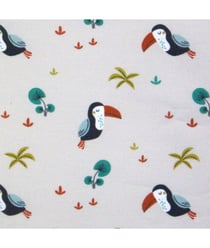 Tissu enfant coton Perroquet Toucan Exotique de 150 cm de largeur Lin Clair ecru vendu par 50 cm