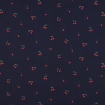 Tissu Coton enduit Cerises sur fond Bleu marine