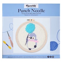 Figured'Art Punch Needle Kit Complet pour Adultes et Enfants - Hérisson et Ballon - Parfait pour Débutant. Set prêt à broder taille 20x20cm avec cadre circulaire