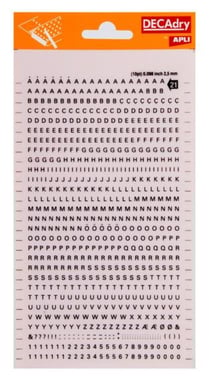 Lettres alphabet et Chiffres Transfert Noir 2,5mm Sans empattement