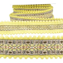 Bobine 10m Galon jacquard pompons Jaune paille 37mm