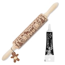 Rouleau à pâtisserie empreintes Bonhomme en pain d'épice 39 cm + Stylo glaçage noir