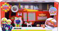 Grand camion pompier grand échelle jupiter avec sons et lumières + radar + sam + chien et accessoires - sam le pompier - simba - figurine articulée